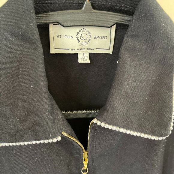 St. John Sport S Black & Pearl Designer Knit Sportcoat Timeless Classic - Picture 2 of 15